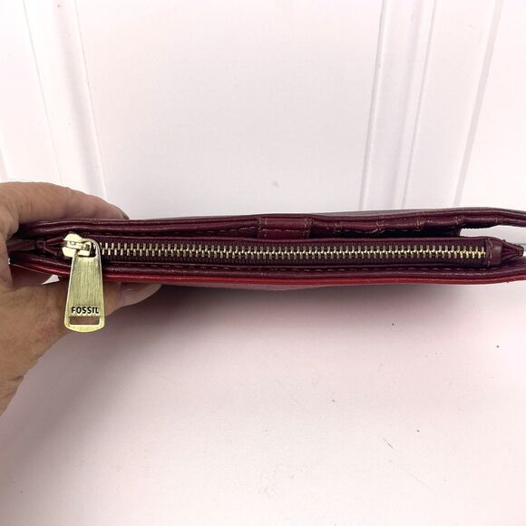 Vintage Fossill Wallet Women's Red/Burgundy/Pink Zip Around Leather Suede Block - Picture 9 of 9